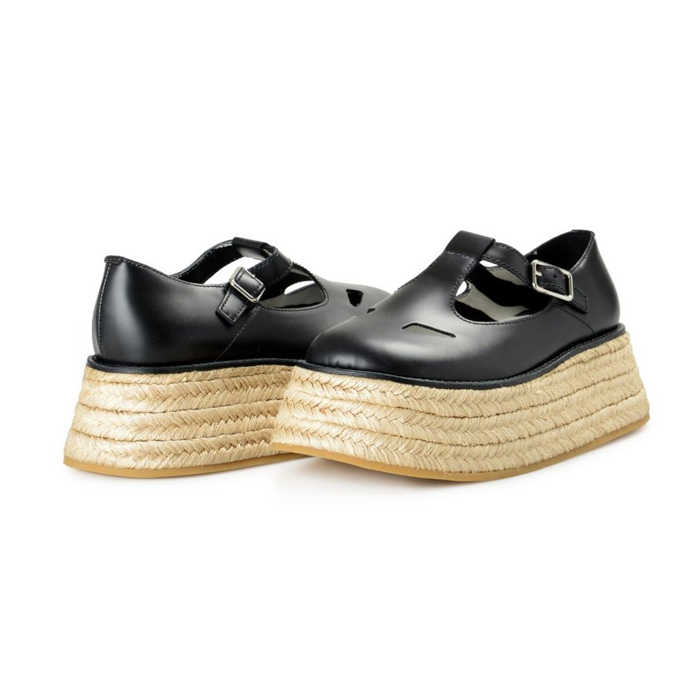 Burberry Women's "ALDWYCH JUTE" Black Leather Platform Baby Doll Shoes - Picture 8 of 8